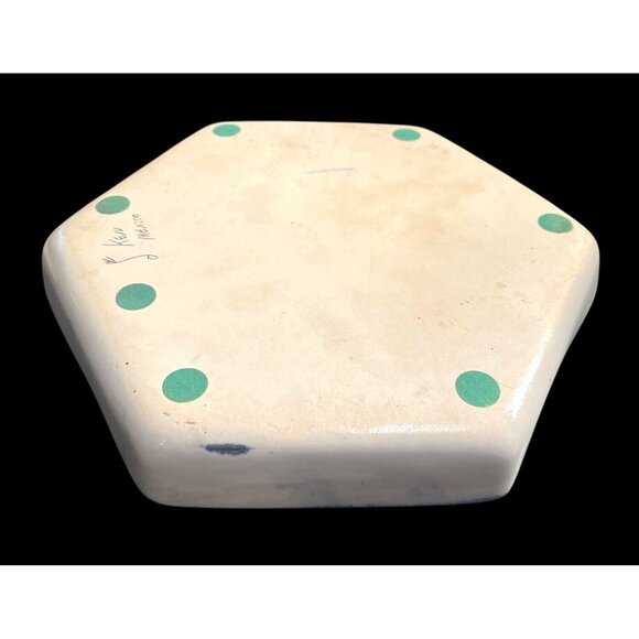 Handcrafted Ken Edwards Pottery Mexico Hexagonal Tonala Plate Bird Floral - Picture 5 of 5